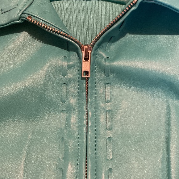 Leather and knit jacket in a gorgeous aqua colour - Picture 3 of 8